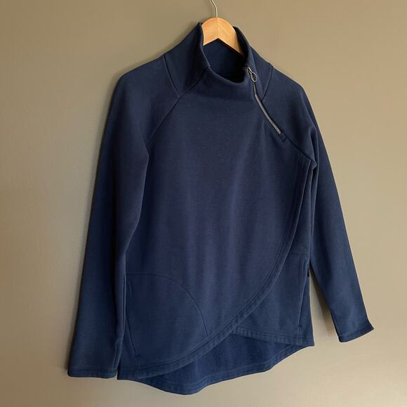 ATHLETA Cozy Karma Asym Pullover Blue Sz Small Long Sleeve Mock Neck Sweatshirt - Picture 5 of 14